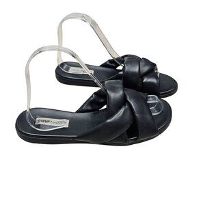 Steve Madden Womens Black Slip-On Knotted Puffy Flat Sandals Sz 7.5 Neutral Boho
